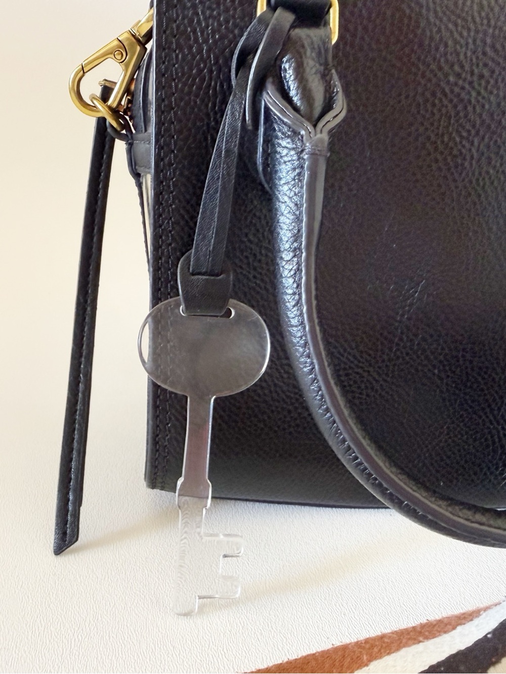 Fossil Hope Bag Leather Top-Handle Crossbody with Striped Strap Black Small - Picture 5 of 15